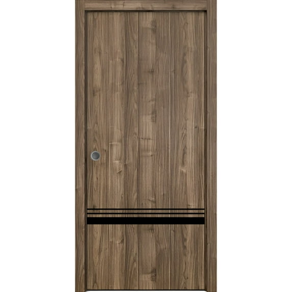 Sliding French Pocket Door 18 x 80 inches with | Planum 0012 Walnut with Frosted Glass | Kit Trims Rail Hardware | Solid Wood Interior Bedroom Sturdy Doors