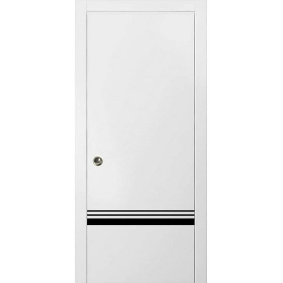Sliding French Pocket Door 18 x 80 inches with | Planum 0012 White Silk with Frosted Glass | Kit Trims Rail Hardware | Solid Wood Interior Bedroom Sturdy Doors