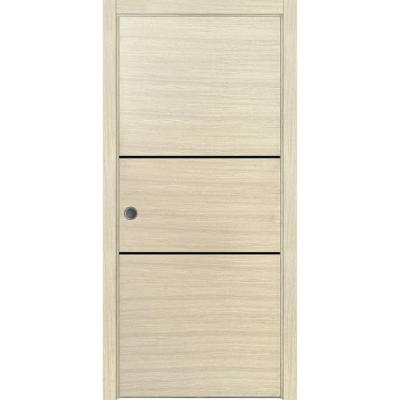 Sliding French Pocket Door 18 x 80 inches with | Planum 0014 Natural Veneer with Frosted Glass | Kit Trims Rail Hardware | Solid Wood Interior Bedroom Sturdy Doors
