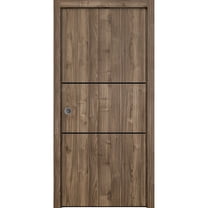 Sliding French Pocket Door 18 x 80 inches with | Planum 0014 Walnut with Frosted Glass | Kit Trims Rail Hardware | Solid Wood Interior Bedroom Sturdy Doors
