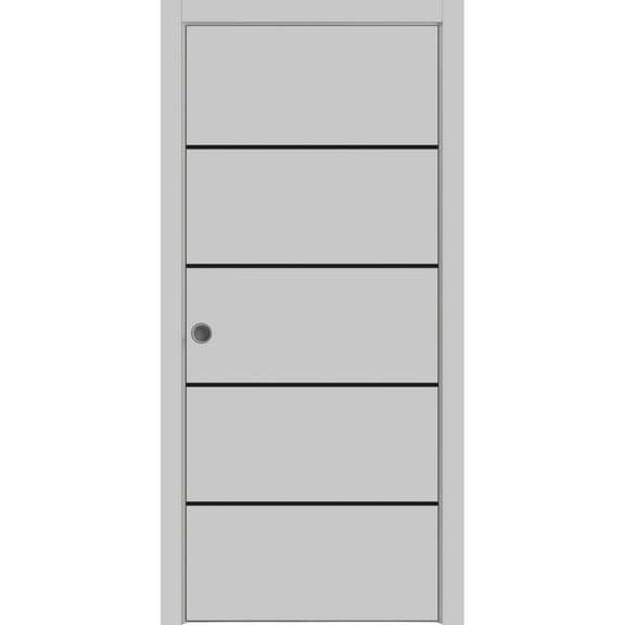 Sliding French Pocket Door 18 x 80 inches with | Planum 0015 Grey Matte with Frosted Glass | Kit Trims Rail Hardware | Solid Wood Interior Bedroom Sturdy Doors