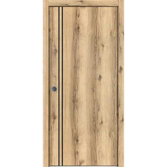 Sliding French Pocket Door 18 x 80 inches with | Planum 0016 Oak with Frosted Glass | Kit Trims Rail Hardware | Solid Wood Interior Bedroom Sturdy Doors