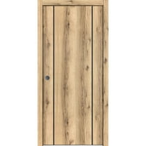 Sliding French Pocket Door 18 x 80 inches with | Planum 0017 Oak with Frosted Glass | Kit Trims Rail Hardware | Solid Wood Interior Bedroom Sturdy Doors