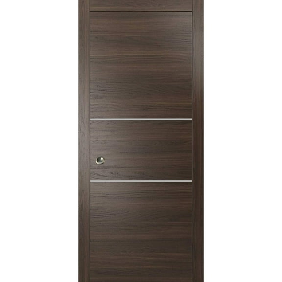 Sliding French Pocket Door 18 x 80 inches with | Planum 0110 Chocolate Ash with Frosted Glass | Kit Trims Rail Hardware | Solid Wood Interior Bedroom Sturdy Doors