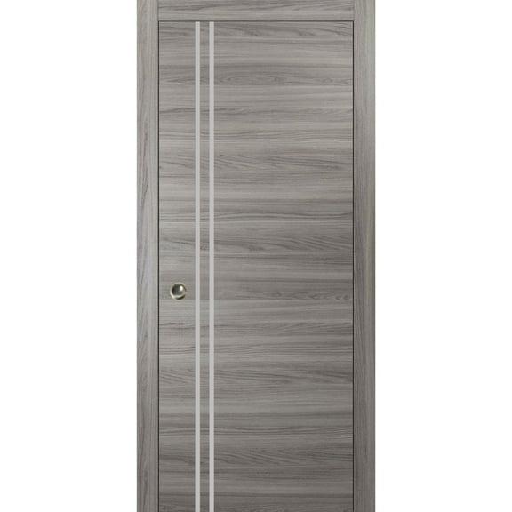 Sliding French Pocket Door 18 x 80 inches with | Planum 0310 Ginger Ash with Frosted Glass | Kit Trims Rail Hardware | Solid Wood Interior Bedroom Sturdy Doors