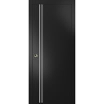 Sliding French Pocket Door 18 x 80 inches with | Planum 0310 Matte Black with Frosted Glass | Kit Trims Rail Hardware | Solid Wood Interior Bedroom Sturdy Doors