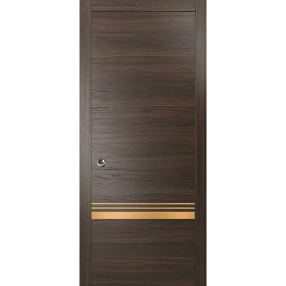 Sliding French Pocket Door 18 x 80 inches with | Planum 2010 Chocolate Ash with Frosted Glass | Kit Trims Rail Hardware | Solid Wood Interior Bedroom Sturdy Doors