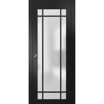 Sliding French Pocket Door 18 x 80 inches | Planum 2112 Matte Black Frosted Glass | Kit Trims Rail Hardware | Solid Wood Interior Bedroom Sturdy Doors