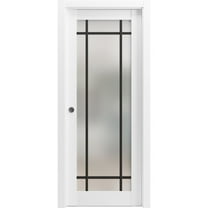 Sliding French Pocket Door 18 x 80 inches | Planum 2112 White Silk Frosted Glass | Kit Trims Rail Hardware | Solid Wood Interior Bedroom Sturdy Doors