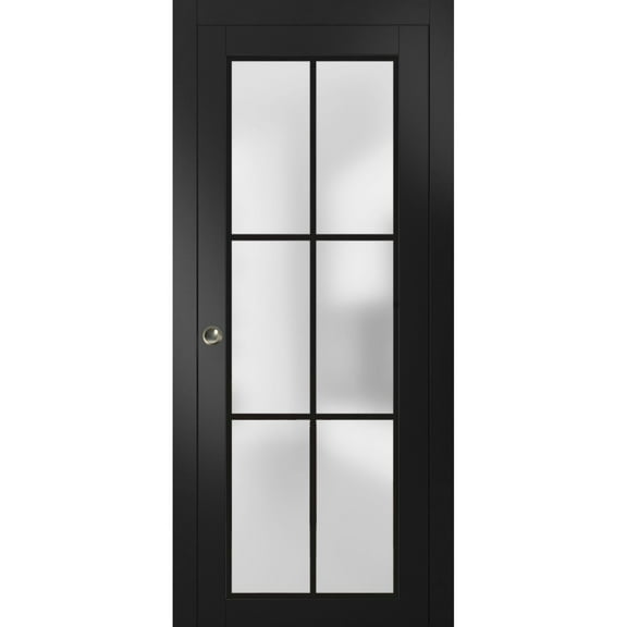 Sliding French Pocket Door 18 x 80 inches | Planum 2122 Matte Black Frosted Glass | Kit Trims Rail Hardware | Solid Wood Interior Bedroom Sturdy Doors