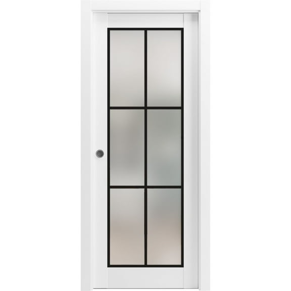 Sliding French Pocket Door 18 x 80 inches | Planum 2122 White Silk Frosted Glass | Kit Trims Rail Hardware | Solid Wood Interior Bedroom Sturdy Doors