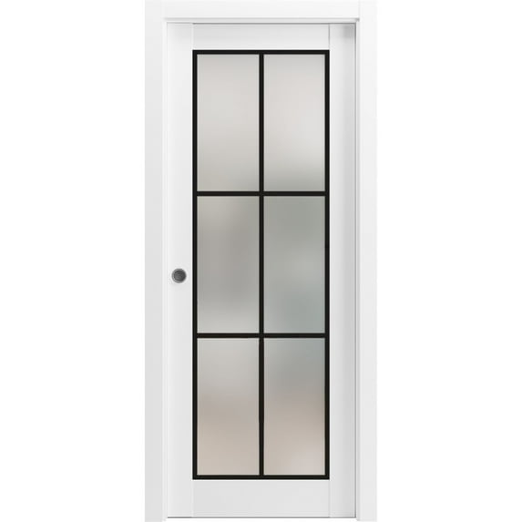 Sliding French Pocket Door 18 x 80 inches | Planum 2122 White Silk Frosted Glass | Kit Trims Rail Hardware | Solid Wood Interior Bedroom Sturdy Doors