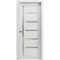 Sliding French Pocket Door 18 x 80 inches | Quadro 4088 Nordic White with Frosted Glass | Kit Trims Rail Hardware | Solid Wood Interior Bedroom Sturdy Doors