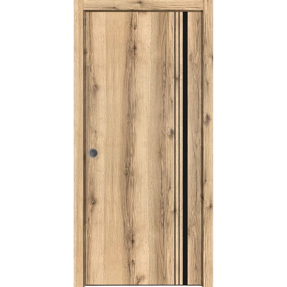 Sliding French Pocket Door 18 x 84 inches with | Planum 0011 Oak with Frosted Glass | Kit Trims Rail Hardware | Solid Wood Interior Bedroom Sturdy Doors