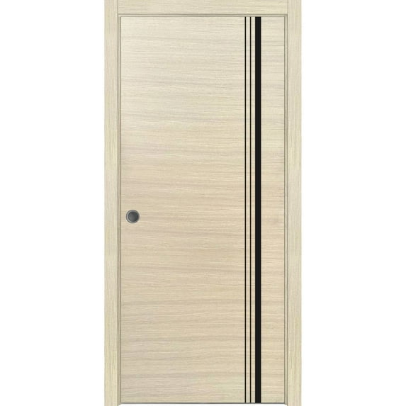 Sliding French Pocket Door 18 x 96 inches with | Planum 0011 Natural Veneer with Frosted Glass | Kit Trims Rail Hardware | Solid Wood Interior Bedroom Sturdy Doors