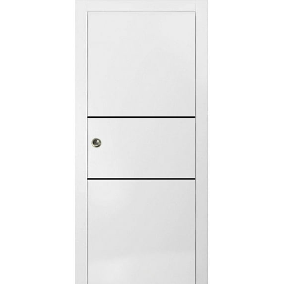 Sliding French Pocket Door 18 x 96 inches with | Planum 0014 White Silk with Frosted Glass | Kit Trims Rail Hardware | Solid Wood Interior Bedroom Sturdy Doors