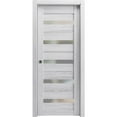 thumbnail image 1 of Sliding French Pocket Door 24 x 80 inches | Quadro 4445 Nordic White with Frosted Glass | Kit Trims Rail Hardware | Solid Wood Interior Bedroom Sturdy Doors, 1 of 6