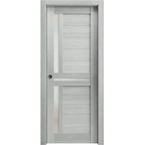 Sliding French Pocket Door 24 x 80 inches with | Veregio 7288 Light Grey Oak with Frosted Glass | Kit Trims Rail Hardware | Solid Wood Interior Bedroom Sturdy Doors