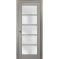 thumbnail image 1 of Sliding French Pocket Door 24 x 84 inches with Frosted Glass | Quadro 4002 Grey Ash | Kit Trims Rail Hardware | Solid Wood Interior Bedroom Sturdy Doors, 1 of 6