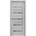 thumbnail image 1 of Sliding French Pocket Door 24 x 84 inches | Quadro 4445 Light Grey Oak with Frosted Glass | Kit Trims Rail Hardware | Solid Wood Interior Bedroom Sturdy Doors, 1 of 6