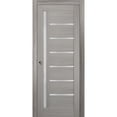thumbnail image 1 of Sliding French Pocket Door 24 x 96 inches with Frosted Glass | Quadro 4088 Grey Ash | Kit Trims Rail Hardware | Solid Wood Interior Bedroom Sturdy Doors, 1 of 6