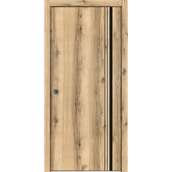 Sliding French Pocket Door 24 x 96 inches with | Planum 0011 Oak with Frosted Glass | Kit Trims Rail Hardware | Solid Wood Interior Bedroom Sturdy Doors