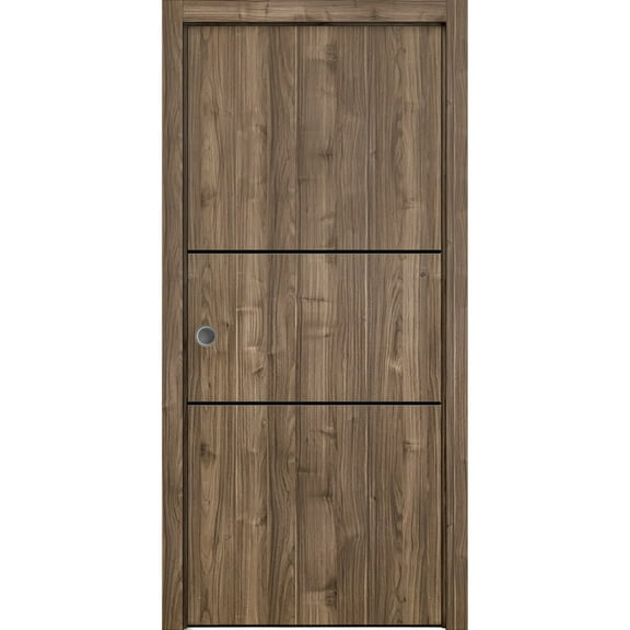 Sliding French Pocket Door 24 x 96 inches with | Planum 0014 Walnut with Frosted Glass | Kit Trims Rail Hardware | Solid Wood Interior Bedroom Sturdy Doors