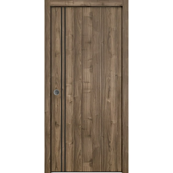 Sliding French Pocket Door 24 x 96 inches with | Planum 0016 Walnut with Frosted Glass | Kit Trims Rail Hardware | Solid Wood Interior Bedroom Sturdy Doors