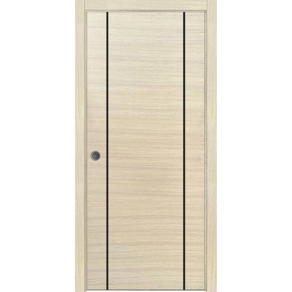 Sliding French Pocket Door 24 x 96 inches with | Planum 0017 Natural Veneer with Frosted Glass | Kit Trims Rail Hardware | Solid Wood Interior Bedroom Sturdy Doors