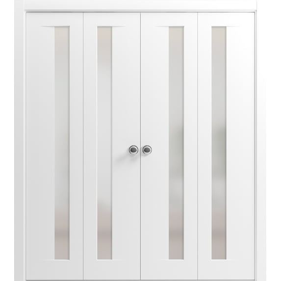 Sliding French Pocket Door 28 x 80 inches | Sete 6933 Matte Black with Frosted Glass | Kit Trims Rail Hardware | Solid Wood Interior Bedroom Sturdy Doors