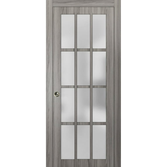 Sliding French Pocket Door 28 x 80 inches with Frosted Glass 12 Lites