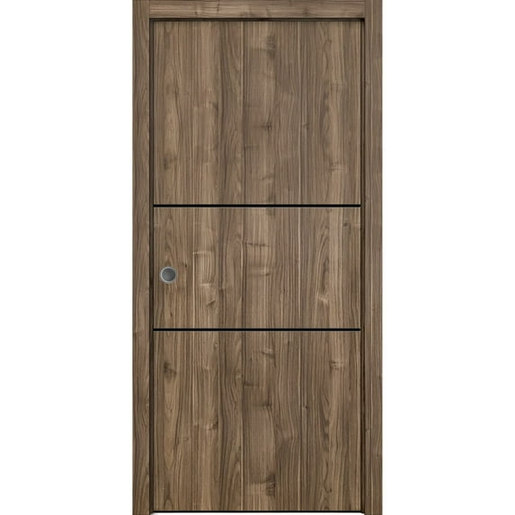 Sliding French Pocket Door 28 x 84 inches with | Planum 0014 Walnut with Frosted Glass | Kit Trims Rail Hardware | Solid Wood Interior Bedroom Sturdy Doors