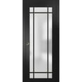 thumbnail image 1 of Sliding French Pocket Door 28 x 84 inches | Planum 2112 Matte Black Frosted Glass | Kit Trims Rail Hardware | Solid Wood Interior Bedroom Sturdy Doors, 1 of 6