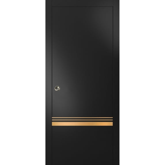 Sliding French Pocket Door 28 x 96 inches with | Planum 2010 Matte Black with Frosted Glass | Kit Trims Rail Hardware | Solid Wood Interior Bedroom Sturdy Doors
