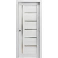 thumbnail image 1 of Sliding French Pocket Door 28 x 96 inches | Quadro 4088 Nordic White with Frosted Glass | Kit Trims Rail Hardware | Solid Wood Interior Bedroom Sturdy Doors, 1 of 5