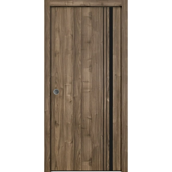 Sliding French Pocket Door 30 x 80 inches with | Planum 0011 Walnut with Frosted Glass | Kit Trims Rail Hardware | Solid Wood Interior Bedroom Sturdy Doors