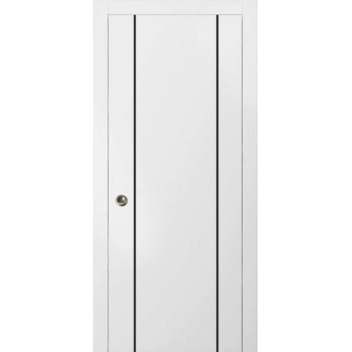 Sliding French Pocket Door 30 x 80 inches with Planum 0016 White Silk