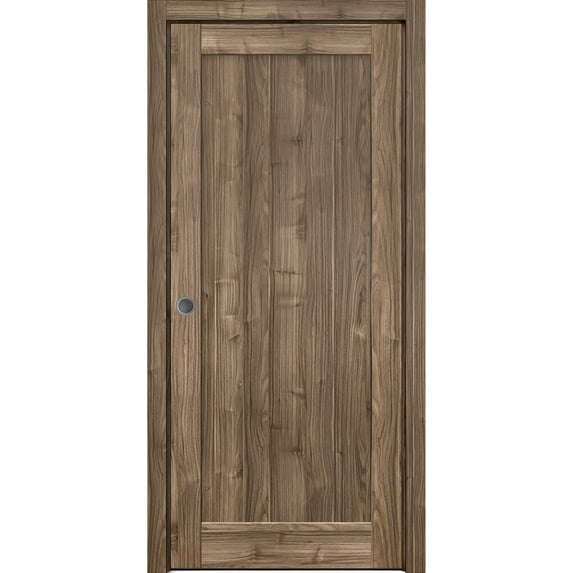 Sliding French Pocket Door 30 x 80 inches | Quadro 4111 Walnut | Kit Trims Rail Hardware | Solid Wood Interior Bedroom Sturdy Doors