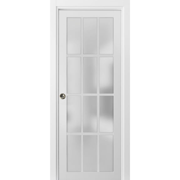 Sliding French Pocket Door 30 x 80 inches with Frosted Glass 12 Lites