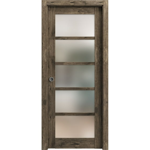 Sliding French Pocket Door 30 x 84 inches | Quadro 4002 Cognac Oak with Frosted Glass | Kit Trims Rail Hardware | Solid Wood Interior Bedroom Sturdy Doors