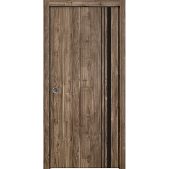 Sliding French Pocket Door 30 x 96 inches with | Planum 0011 Walnut with Frosted Glass | Kit Trims Rail Hardware | Solid Wood Interior Bedroom Sturdy Doors