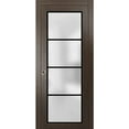 thumbnail image 1 of Sliding French Pocket Door 30 x 96 inches | Planum 2132 Chocolate Ash Frosted Glass | Kit Trims Rail Hardware | Solid Wood Interior Bedroom Sturdy Doors, 1 of 6