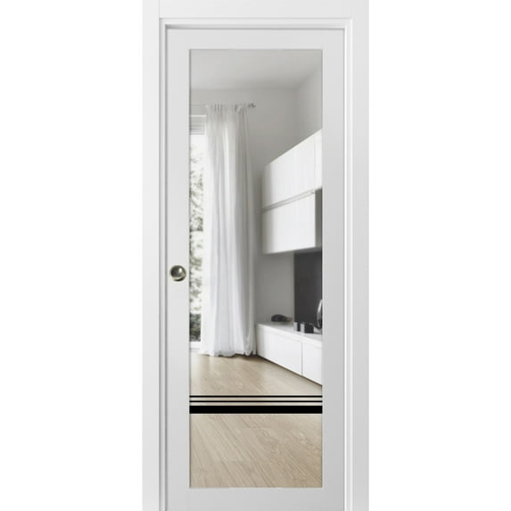 Sliding French Pocket Door 32 x 80 inches | Lucia 2666 White Silk Clear Glass | Kit Trims Rail Hardware | Solid Wood Interior Bedroom Sturdy Doors