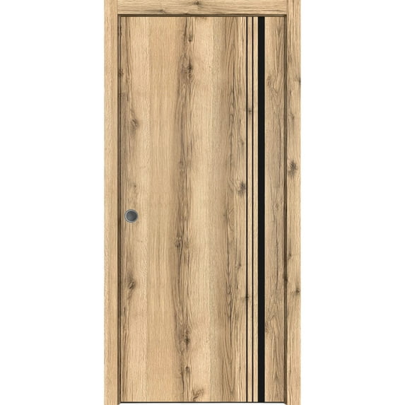 Sliding French Pocket Door 32 x 80 inches with | Planum 0011 Oak with Frosted Glass | Kit Trims Rail Hardware | Solid Wood Interior Bedroom Sturdy Doors
