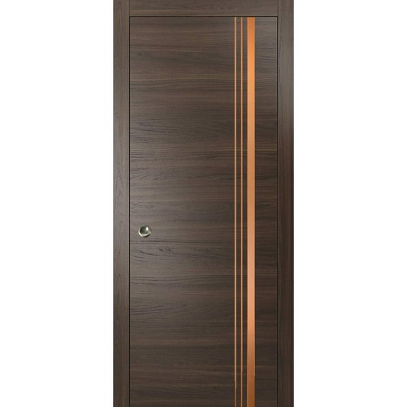 Sliding French Pocket Door 32 x 80 inches with | Planum 1010 Chocolate Ash with Frosted Glass | Kit Trims Rail Hardware | Solid Wood Interior Bedroom Sturdy Doors