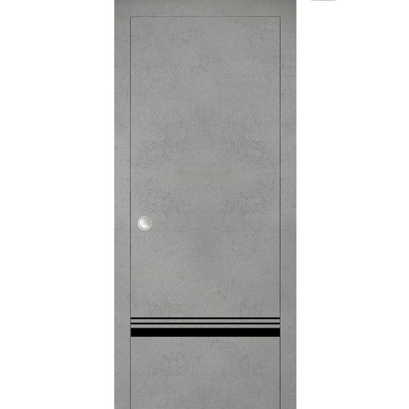 Sliding French Pocket Door 32 x 96 inches with | Planum 0012 Concrete with Frosted Glass | Kit Trims Rail Hardware | Solid Wood Interior Bedroom Sturdy Doors
