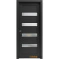 thumbnail image 1 of Sliding French Pocket Door 32 x 96 inches | Quadro 4113 Matte Black Frosted Glass | Kit Trims Rail Hardware | Solid Wood Interior Bedroom Sturdy Doors, 1 of 6