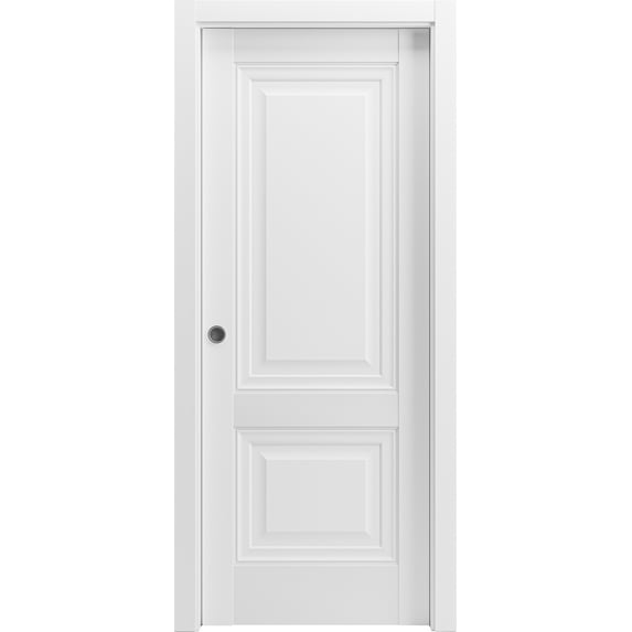 Sliding French Pocket Door 32 x 96 inches with | Lucia 8831 White Silk | Kit Trims Rail Hardware | Solid Wood Interior Bedroom Sturdy Doors
