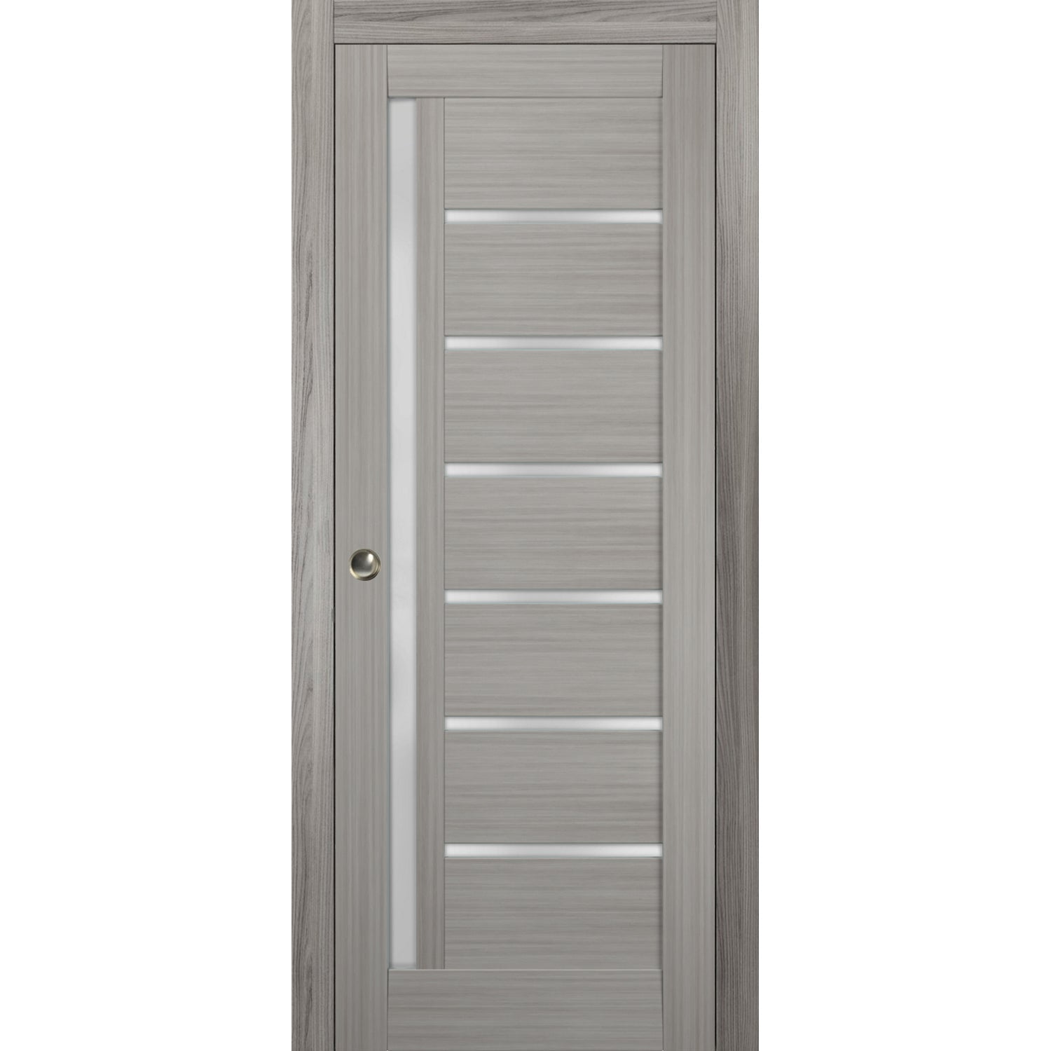 36 x 80 Inch Grey Ash Pocket Door with Frosted Glass