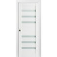 thumbnail image 1 of Sliding French Pocket Door 36 x 80 inches with Frosted Glass | Quadro 4266 White Silk | Kit Trims Rail Hardware | Solid Wood Interior Bedroom Sturdy Doors, 1 of 5